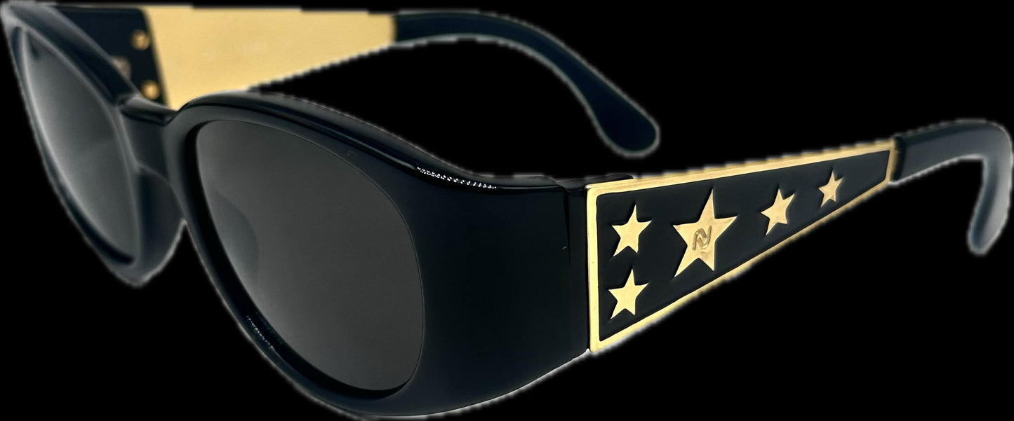 Nouvelle Vague Dane rocker retro sunglasses w embossed golden stars, 2 colors, NoS 80s Italy