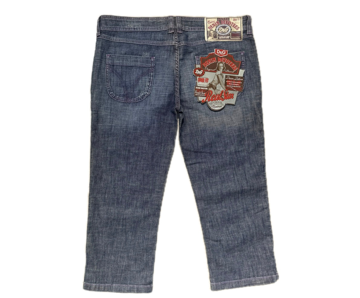 D&G Dolce Gabbana ladies capri jeans, vtg - stone wash look w zipper border details, BNWT sz 30,31,32 available