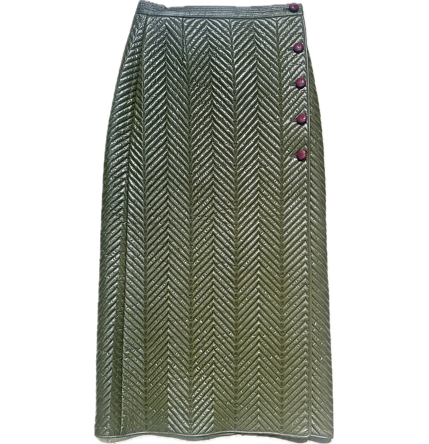 Gucci Khaki quilted nylon herringbone long skirt, new sz 42