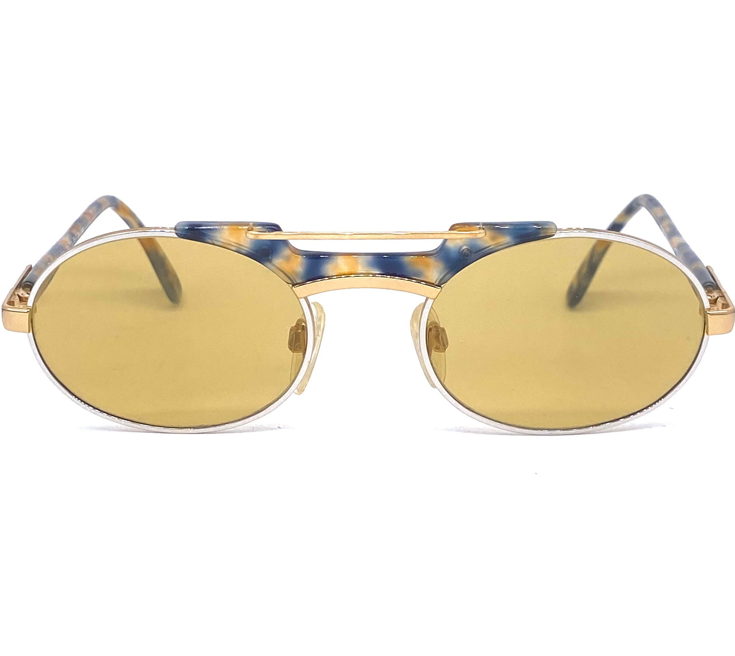 Cazal 749 oval hip silver/gold sunglasses with amber lenses, NoS 80s W Germany