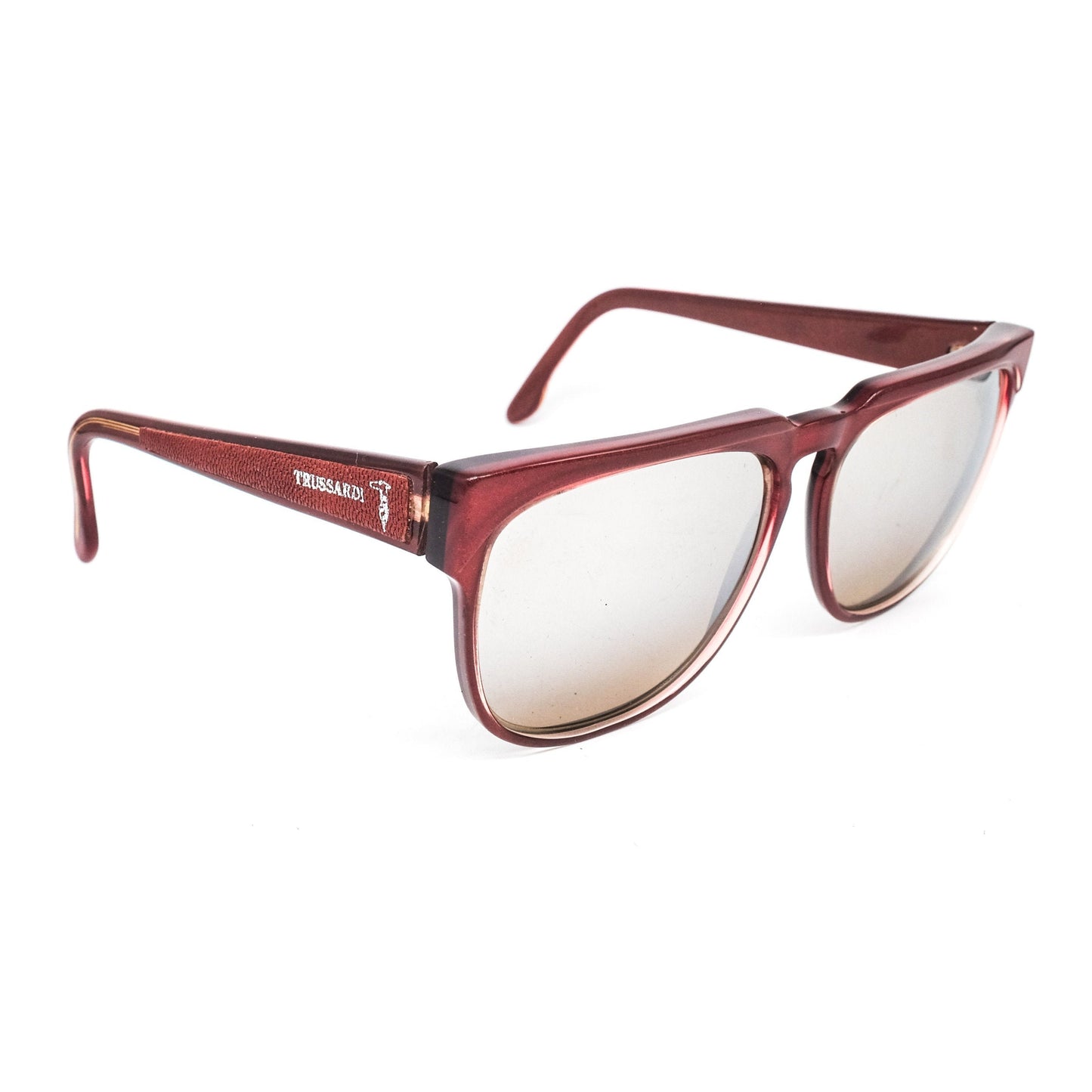Trussardi vintage red cello sunglasses w/ classic keyhole bridge and leather detailed temples, NOS 90s Italy