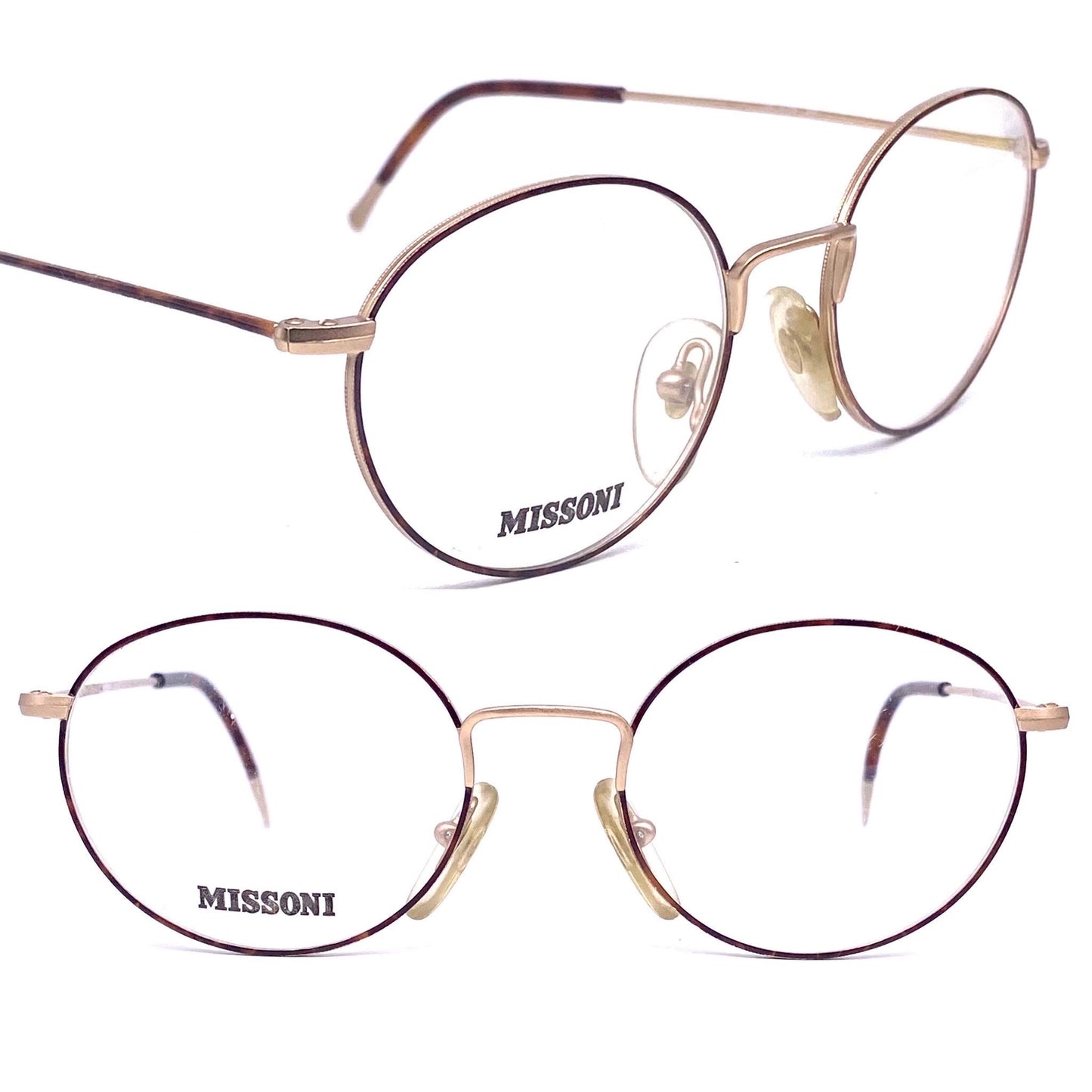 Missoni M370 minimal ultra light oval Matt gold eyeglasses w tortoise rims/temples, NOS 80s Italy