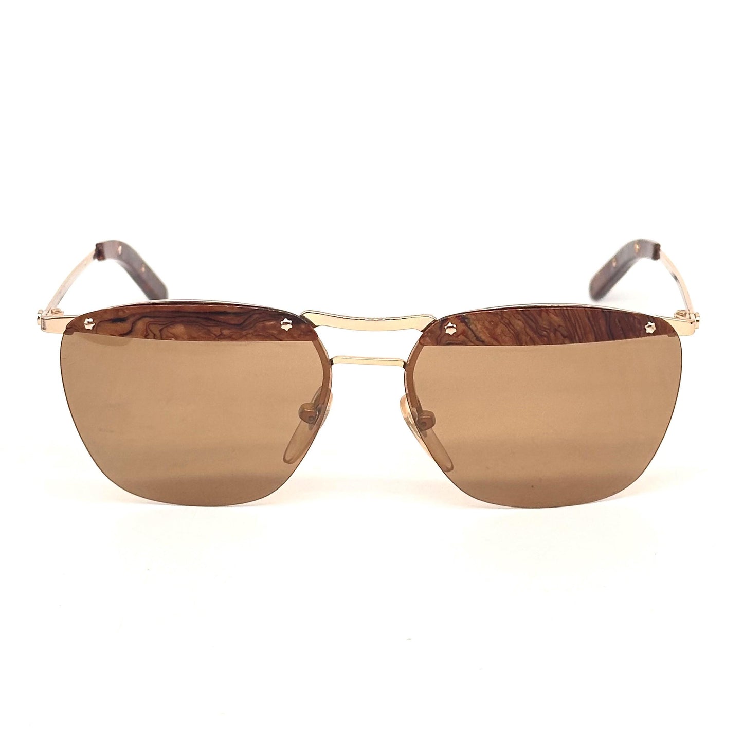 Valentino MOD 606 vintage rare golden sunglasses with fluid marble brown parts 80s NOS Made in italy