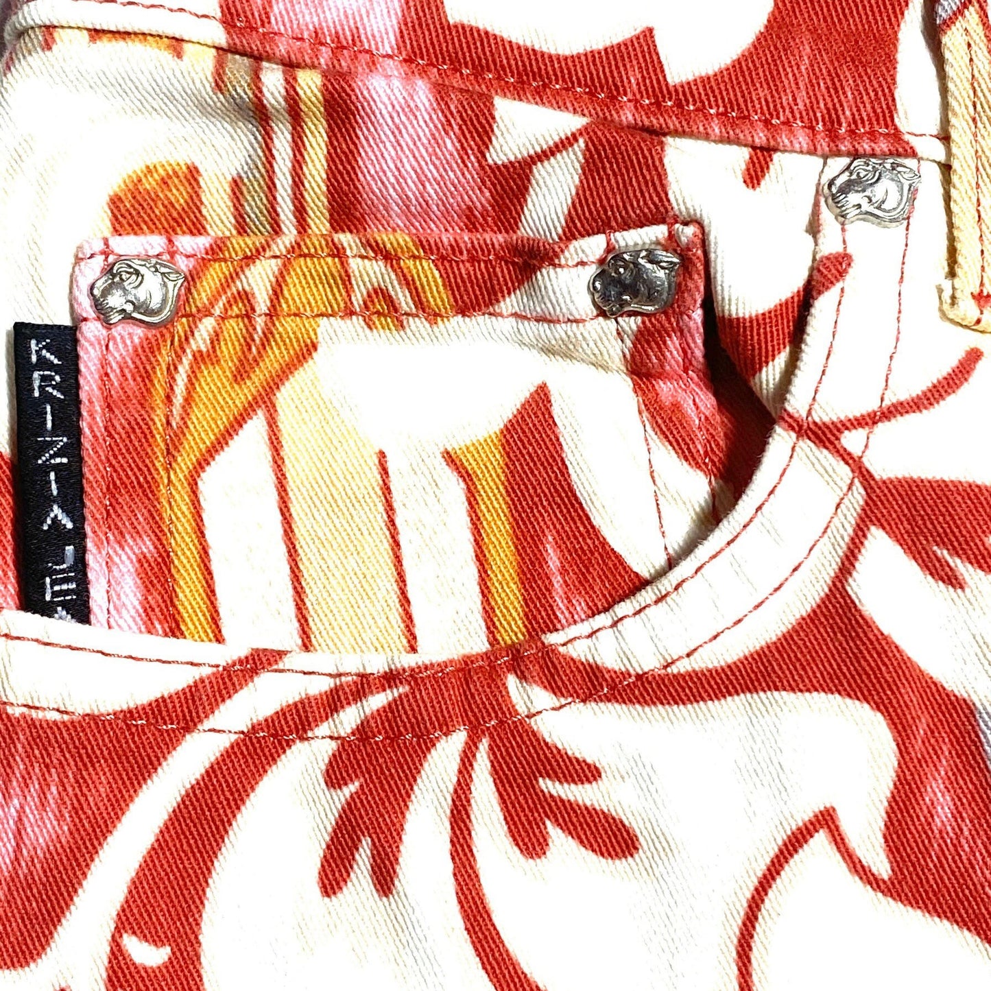 Krizia Jeans pink Waikiki surf boards & Hawaiian flowers denim trousers sz 28, Mint
