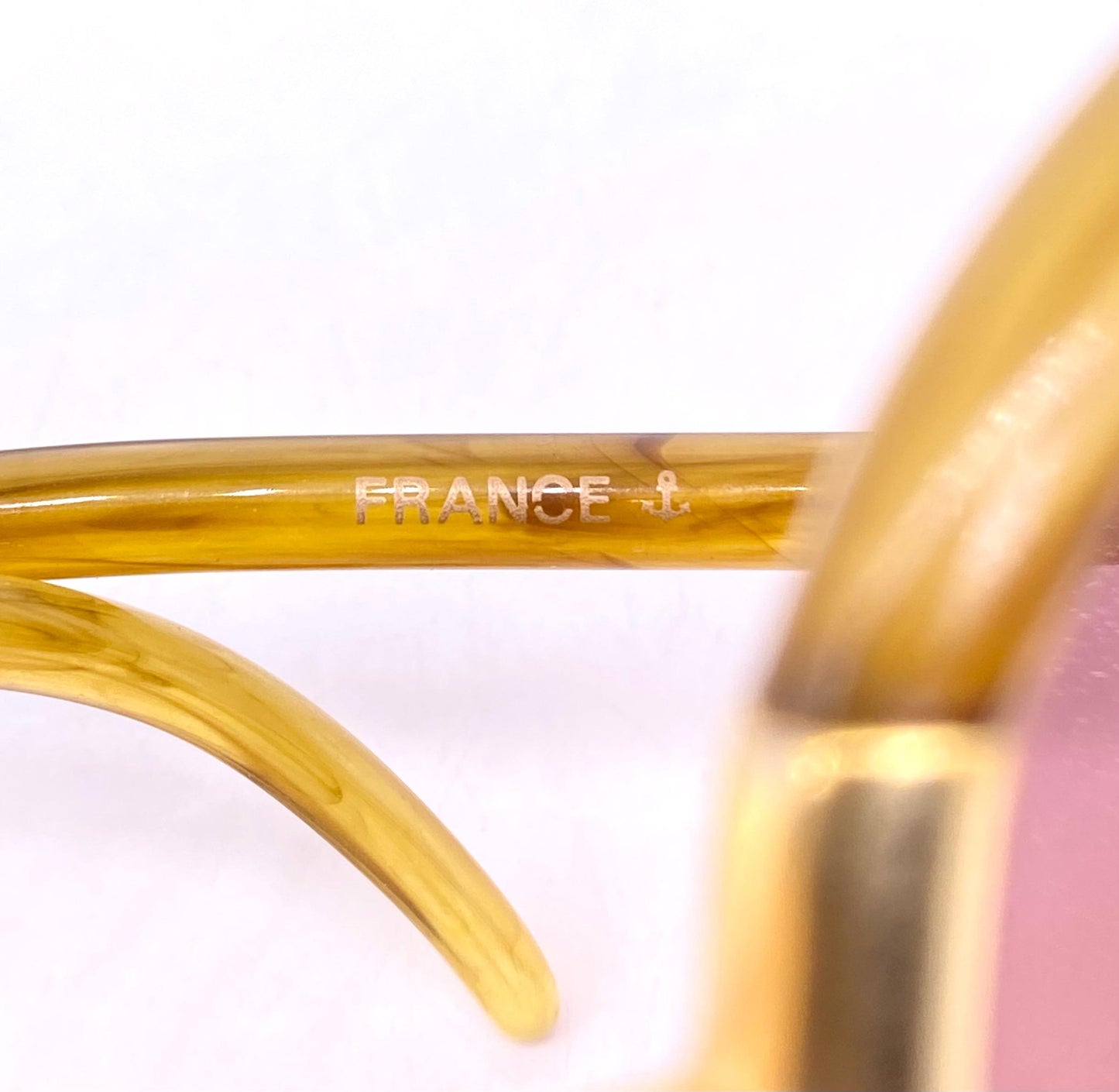 Ted Lapidus Paris amber/gold round oversized sunglasses hand made in France, 70s NOS