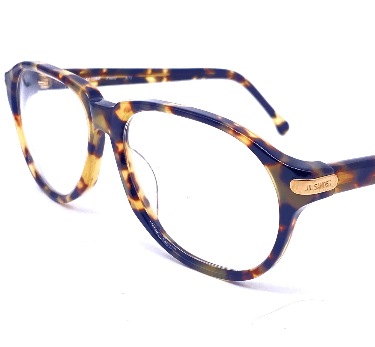 Jil Sander 252 tortoise cello eyeglasses frames, aviator drop shaped glasses hand made in Italy, NOS 90s