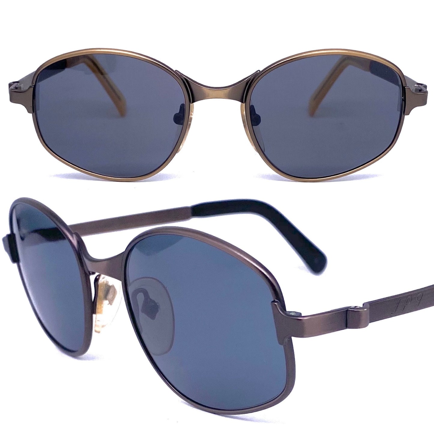 Jean Paul Gaultier 56-1179 steampunk sunglasses, oval wrap shape in 2 brushed metal colors, NOS 90s Japan