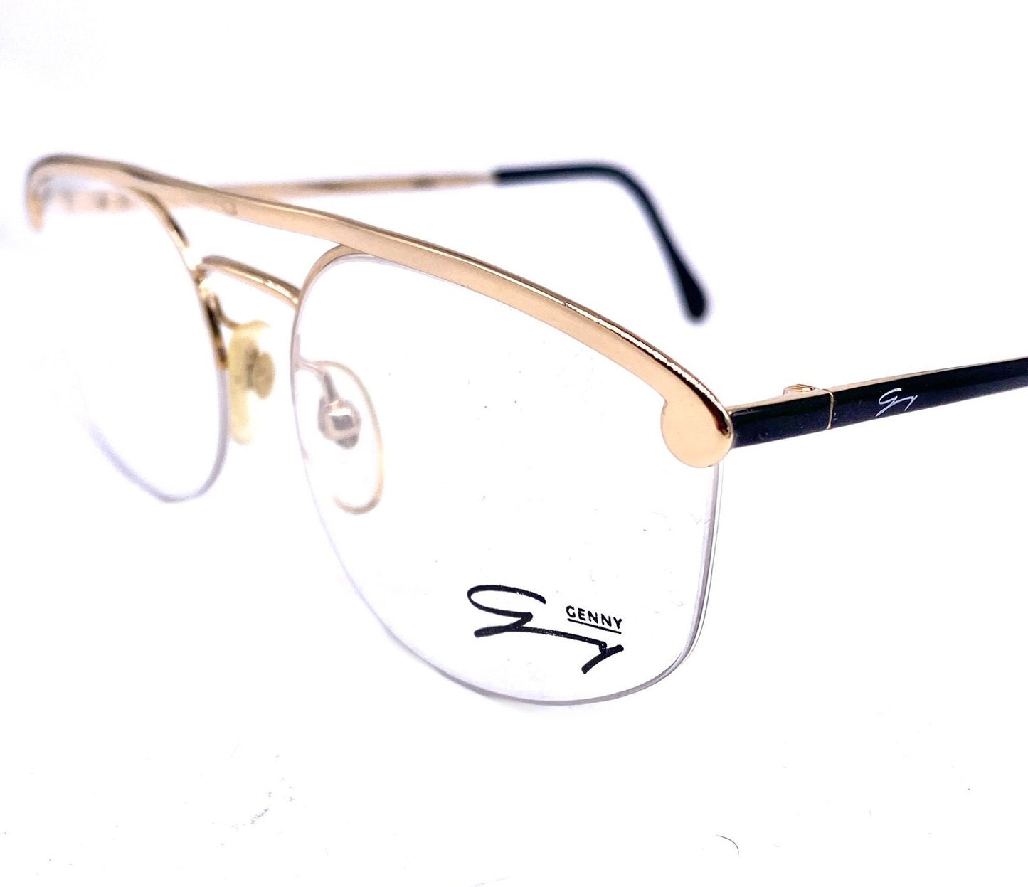 Genny 518 oval flat top rimless eyeglasses frames hand made in Italy, coolest minimalist design 1980s NoS