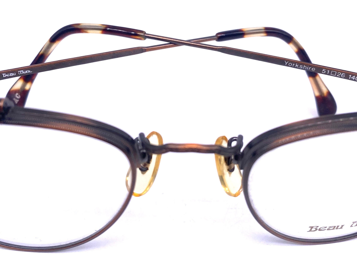 Beau Monde Yorkshire round antiqued copper flip-up eyeglasses frames, super hip piece made in Japan 80s NOS