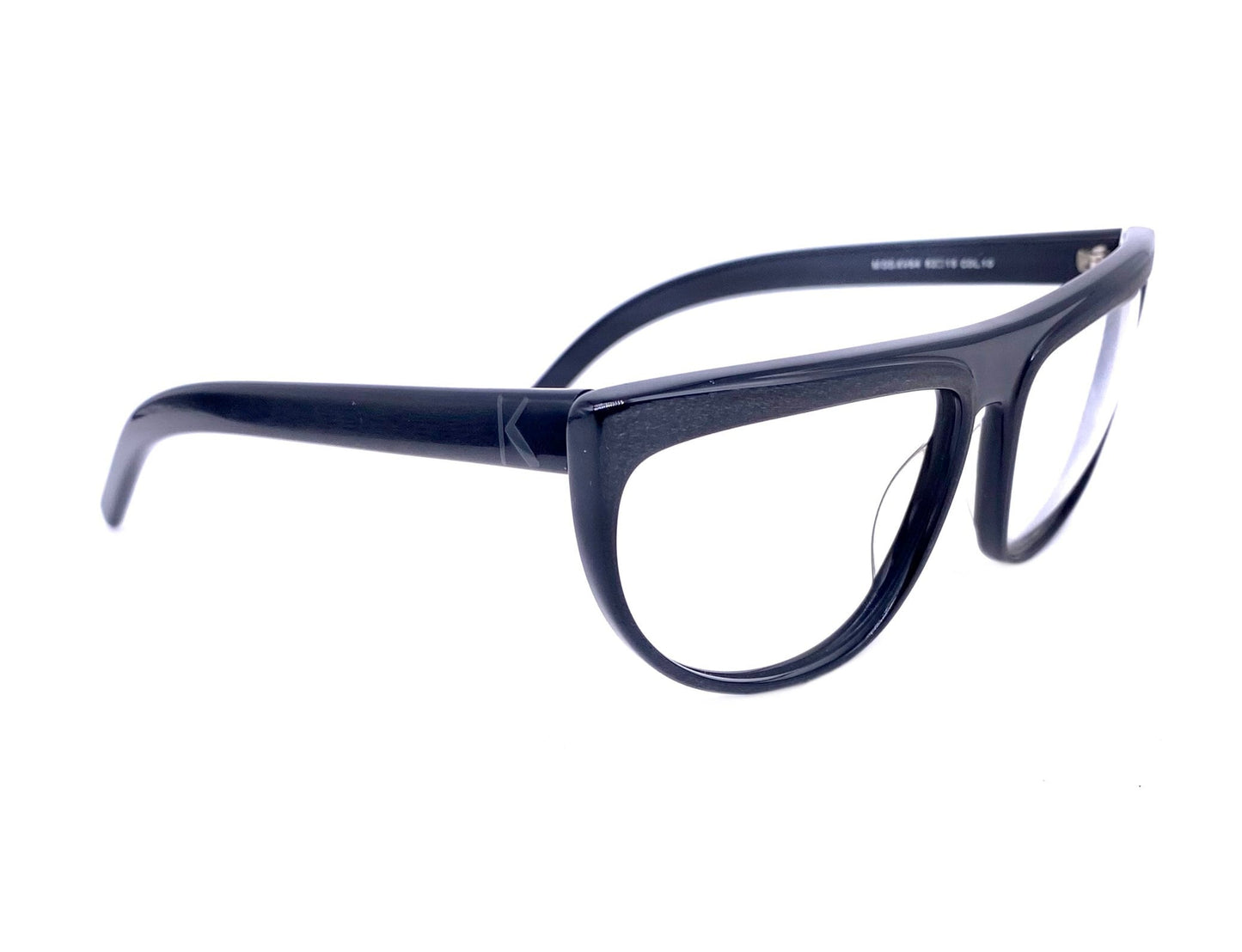 Krizia KV64 modernist black flat top frames w embossed/brushed rims, NOS 80s hand made Italy