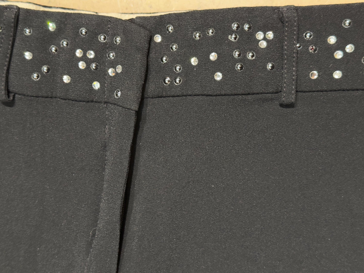 Blumarine black fluid flared sartorial trousers w strass/studs all around the waistline, mint sz 42