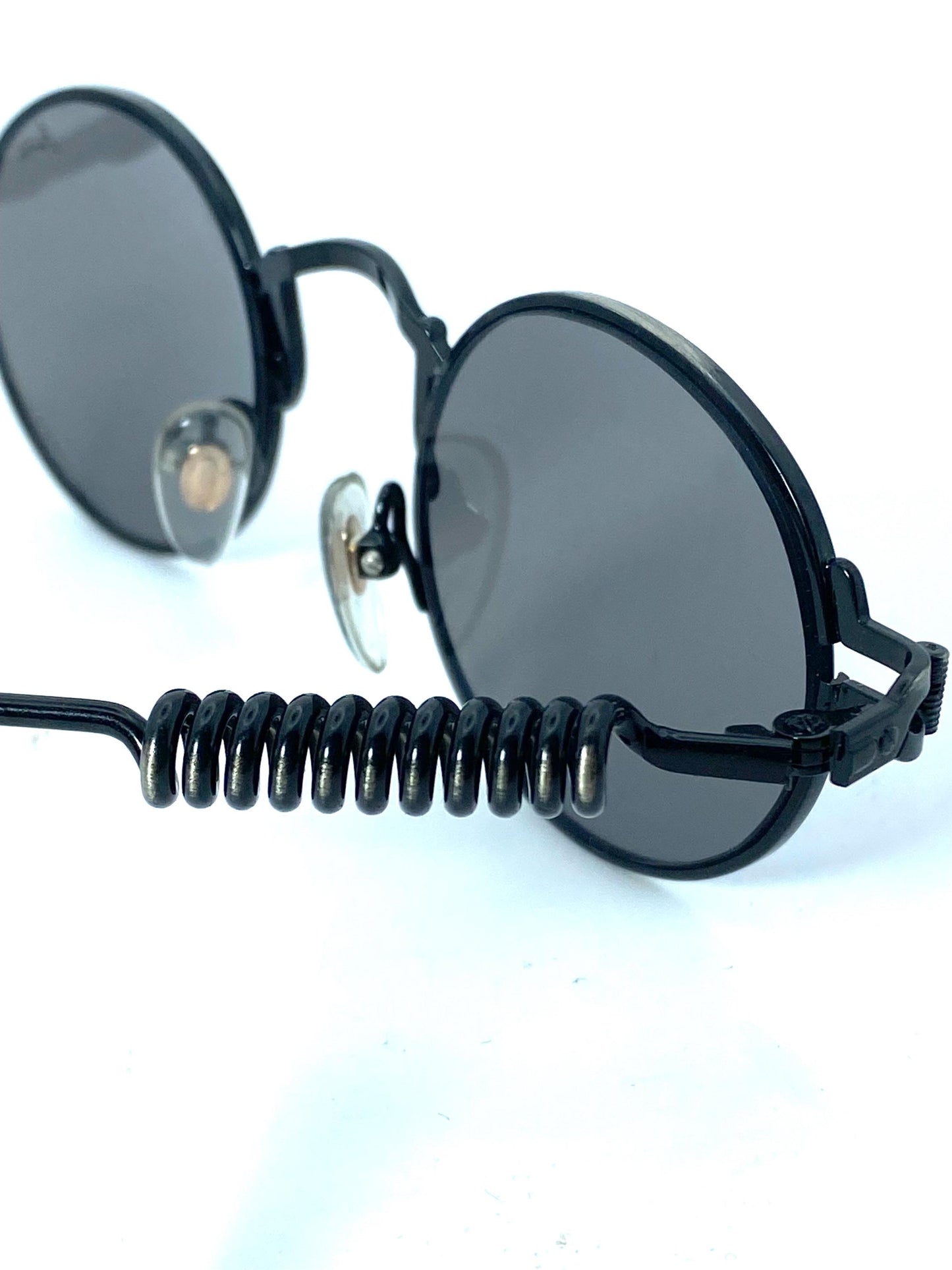 Florence Action 2871 round steampunk sunglasses w mirrored lenses, in gunmetal w spring-spiral temples , NOS 80s
