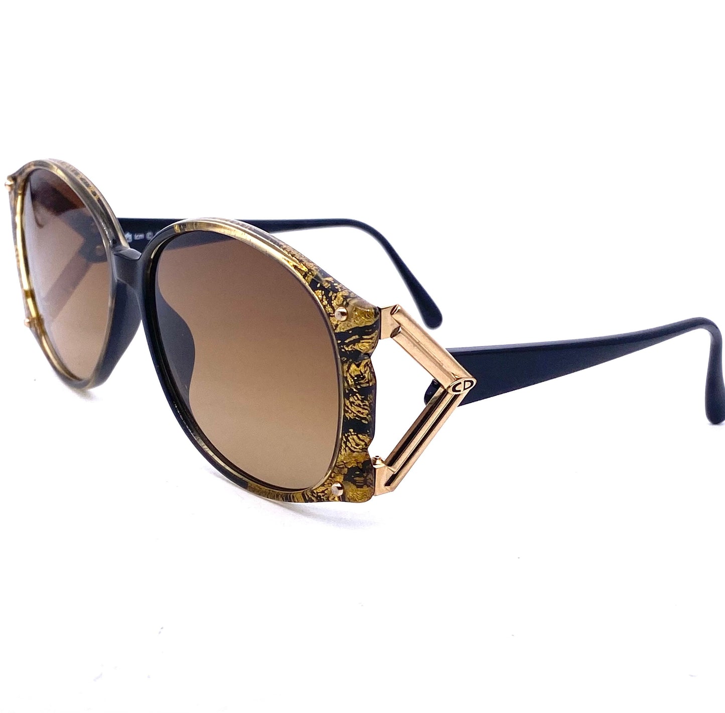 Christian Dior 2575 golden oversized cello/ metal Sunglasses with cutoff temples, 80s Germany NOS