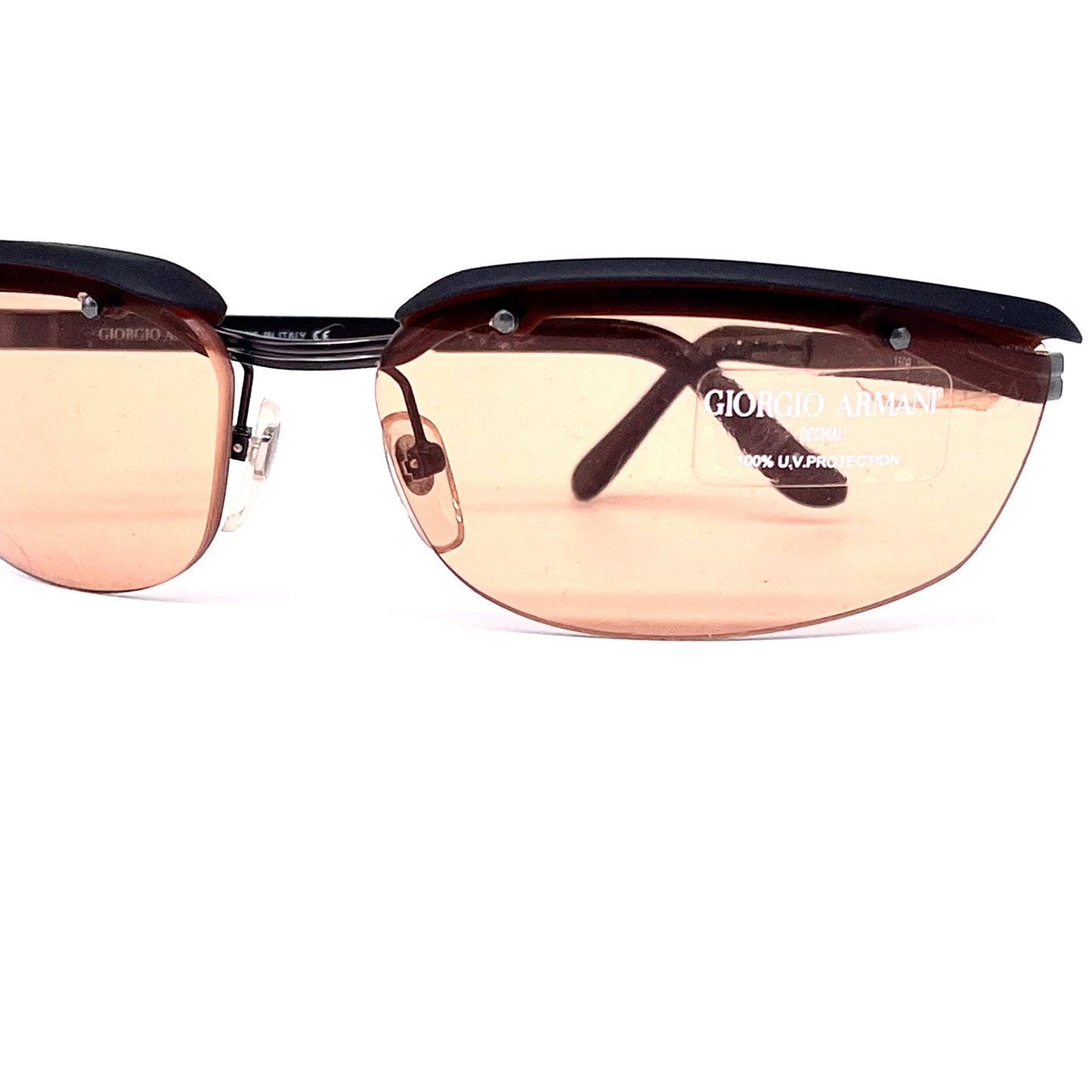 Giorgio Armani 1509 rimless modernist sunglasses orange lenses, NOS 90s