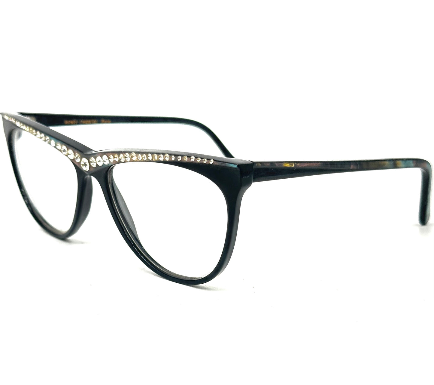 Renée Chantal Paris stunning black cateye frame with pearl and rhinestones details, NoS 70s France