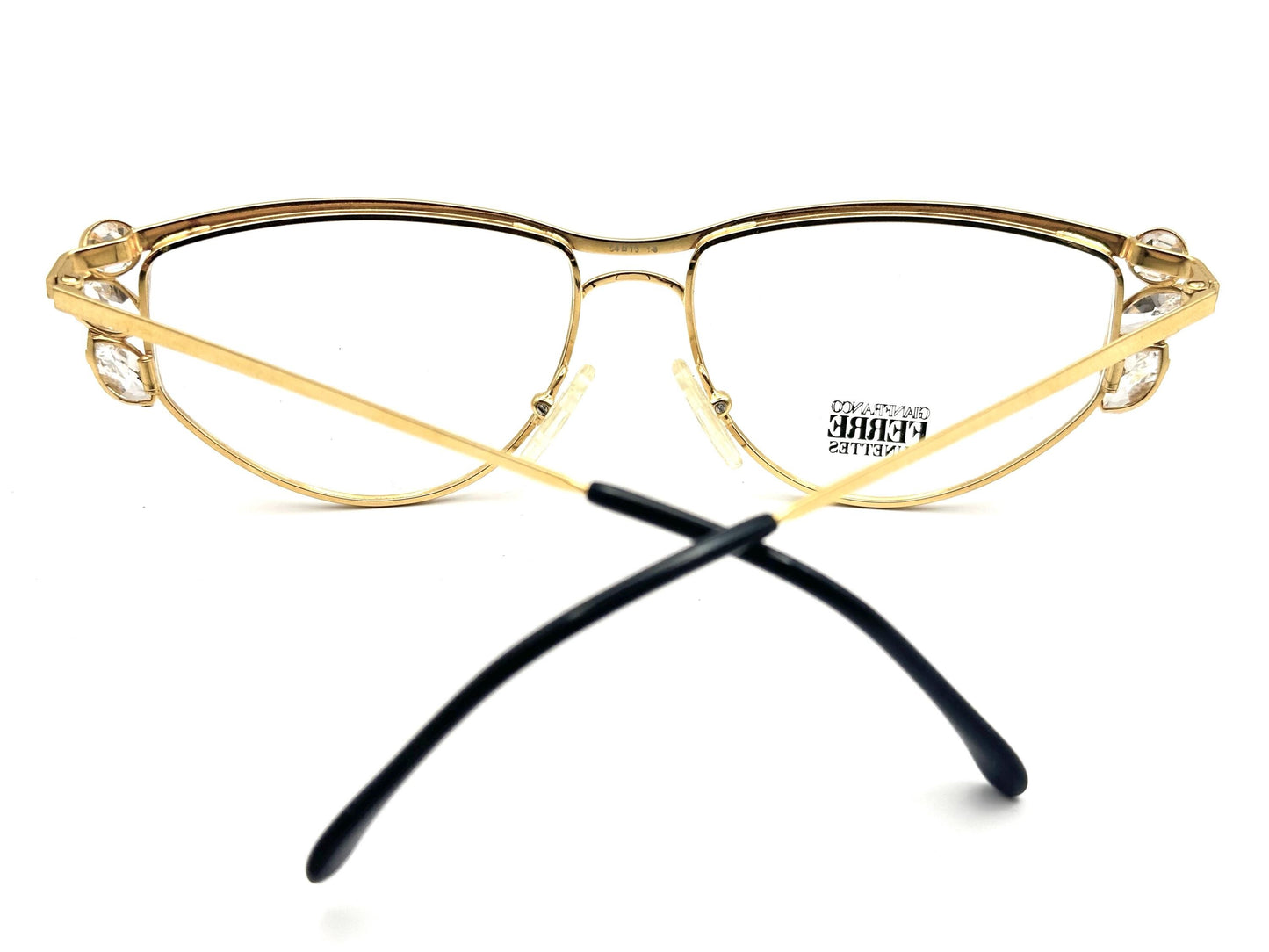 Gianfranco Ferré GFF75 jeweled cateye glasses, golden metal frames w big Swarovski crystals, 1980s NOS
