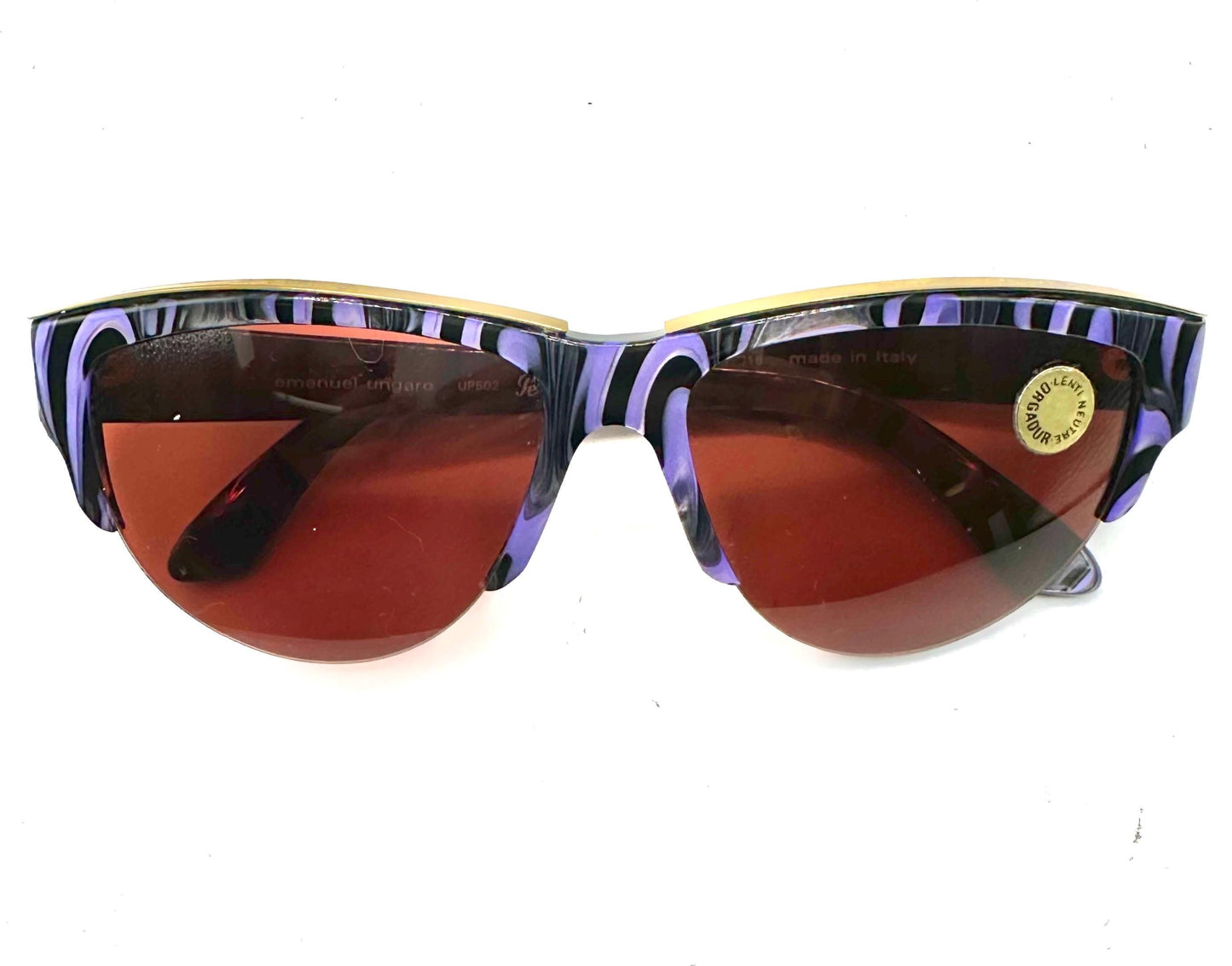 Ungaro Persol 502 purple-black cateye w gold brows & logo, NoS 80s hand made in Italy