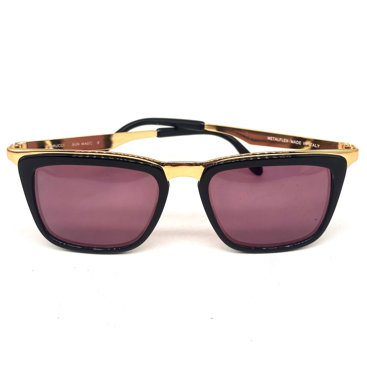 Fiorucci sun master 5 black sunglasses with gold band detail with engraved logo Made in Italy 1980s NOS