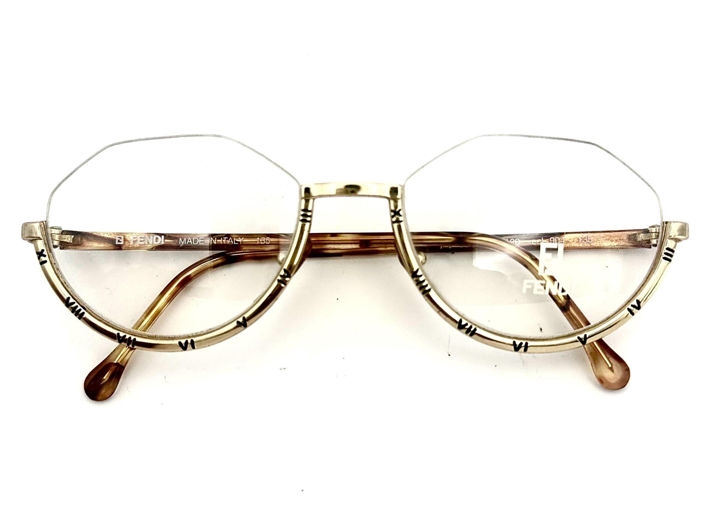 Fendi FV178 fancy golden eyeglasses frames w carved roman numerals , NOS 80s Italy