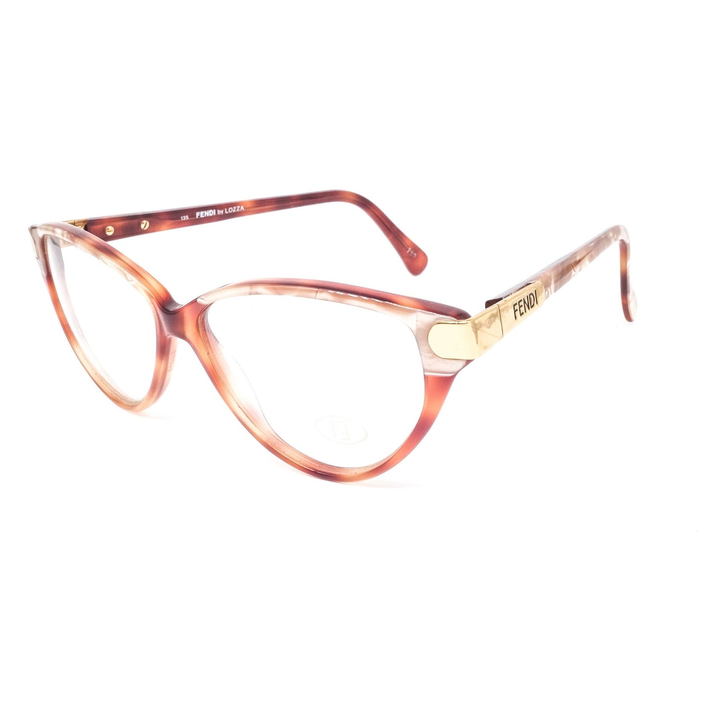 Fendi FV71 classic brown tortoise acetate cateye eyeglasses frames with golden hinges. NOS 80s Italy