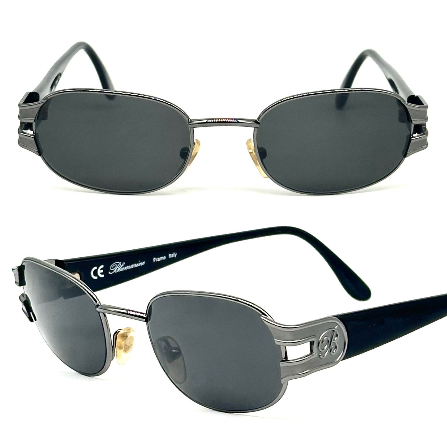 Bluemarine BM 571 oval metal designer sunglasses made in Italy in the 90s, NOS mint