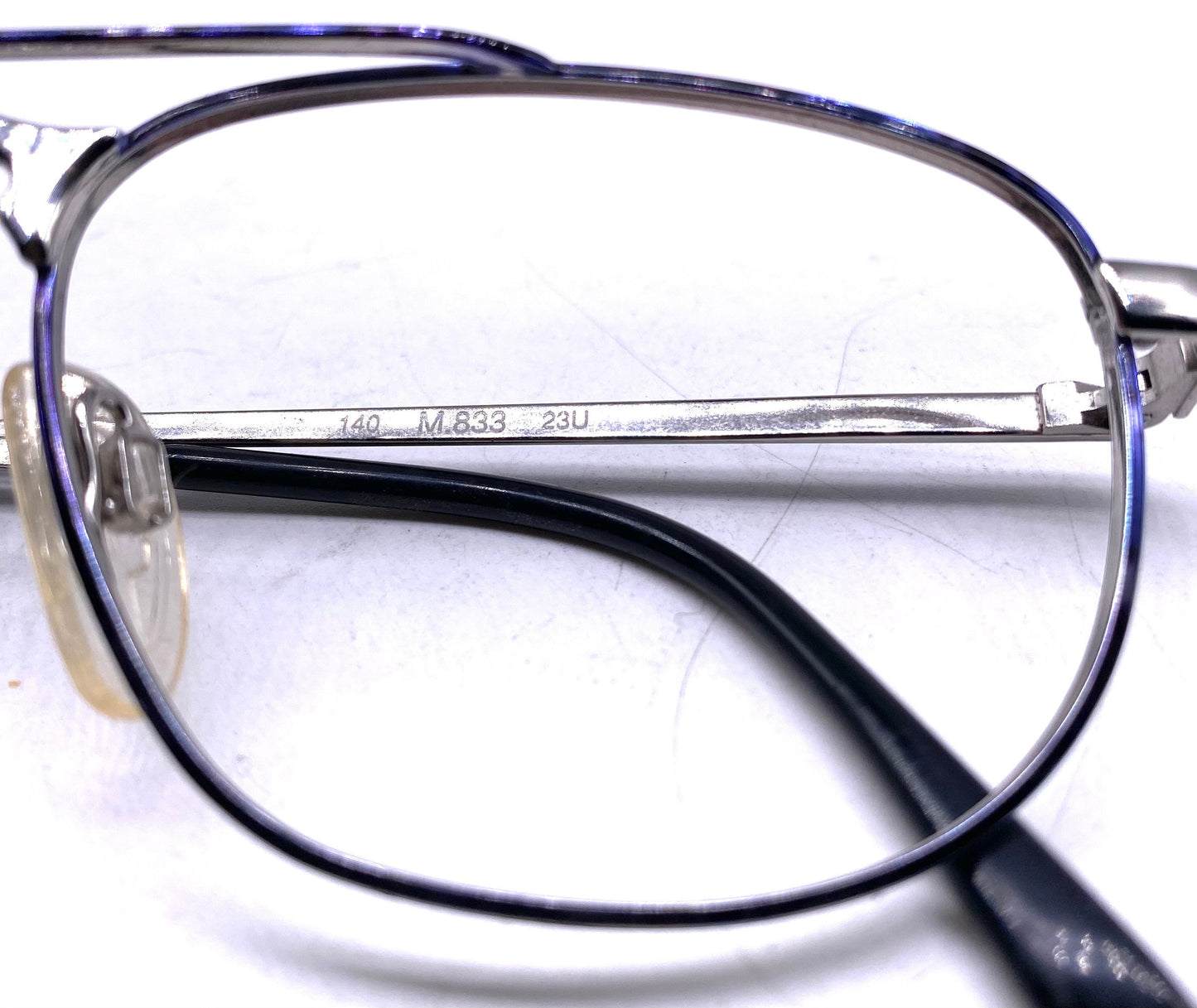 Missoni M833 square dbl bridge glasses in silver metal w blue tortoise alike pattern, NOS 80s Italy