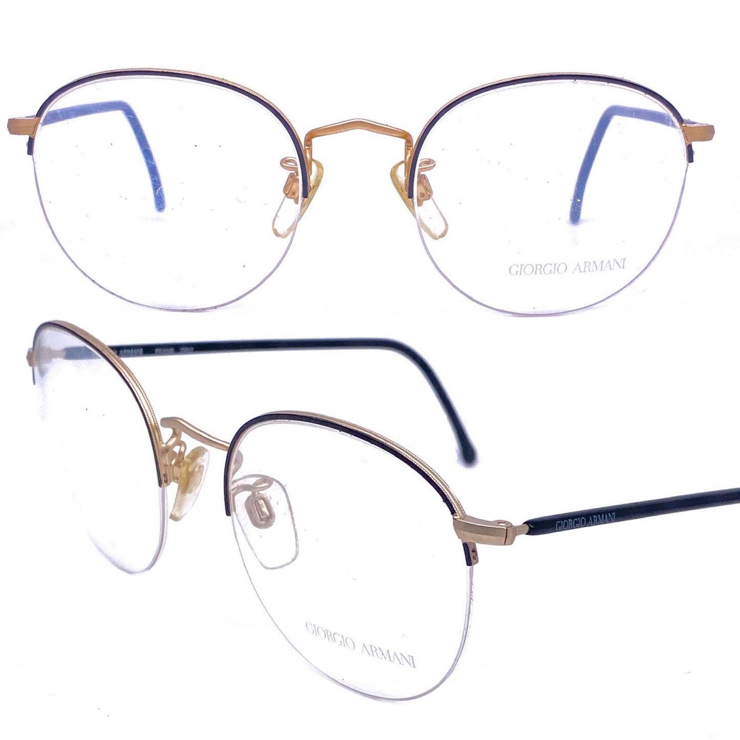 Giorgio Armani 142 round half rimmed glasses with black temples, NOS 80s Italy