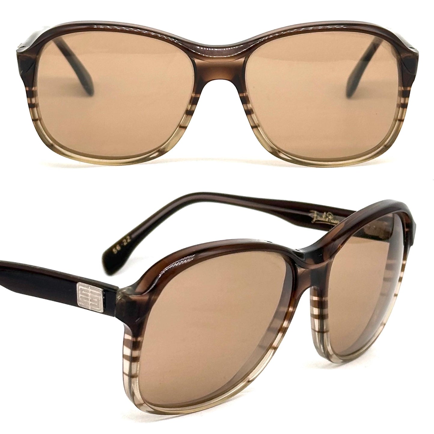 Emilio Pucci 366 140 brown striped shade clear frame sunglasses 80s NoS Made in France