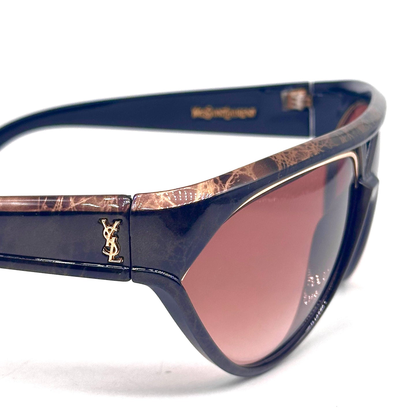 YSL Saint Laurent Champ Elysees collectible wrap sunglasses black/gold marbles texture, NOs 80s