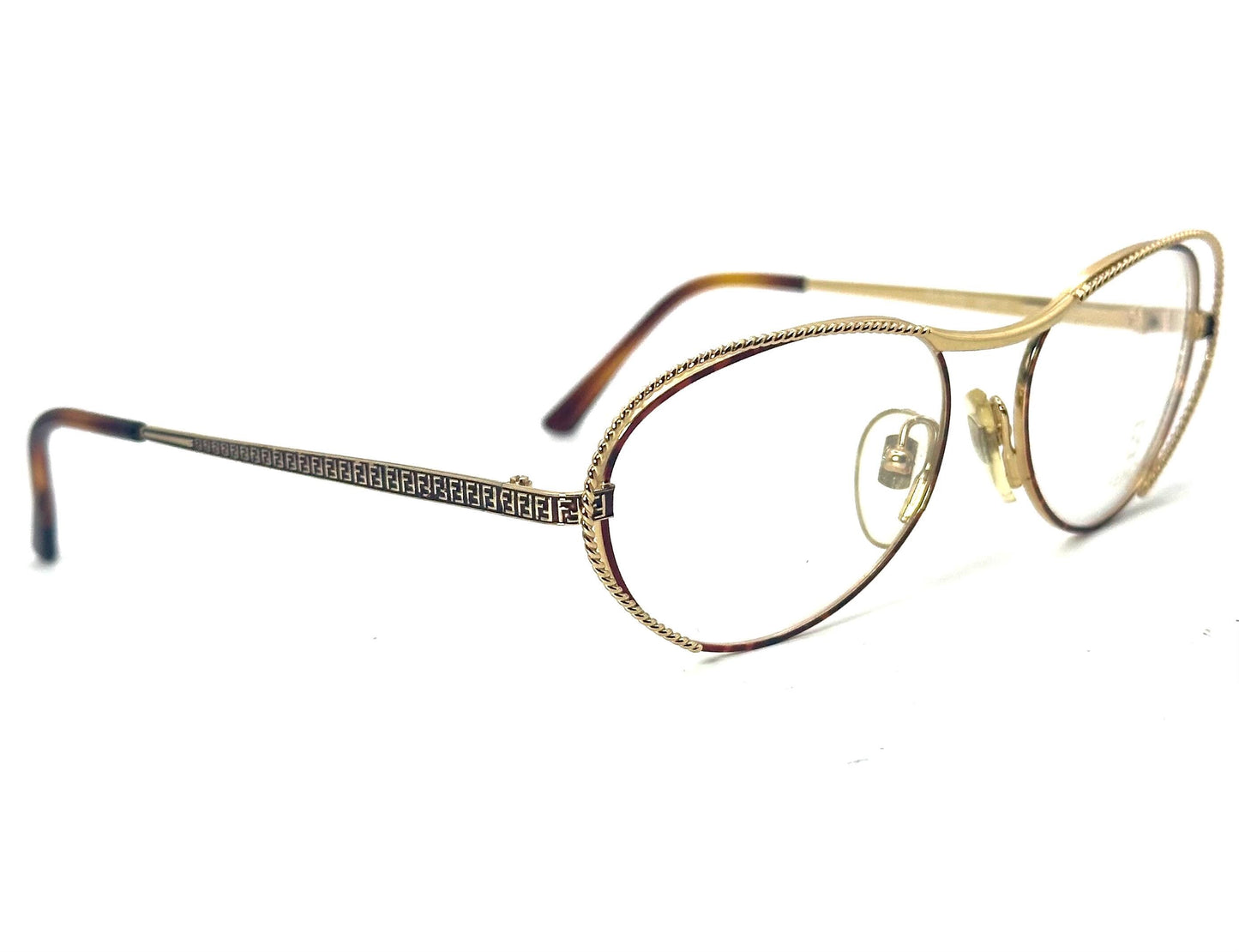 Fendi FV173 luxury oval cateye golden metal eyeglasses frames hand made in Italy, NOS 80s