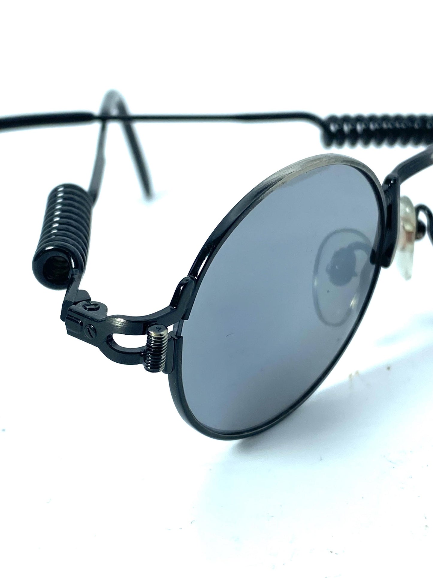 Florence Action 2871 round steampunk sunglasses w mirrored lenses, in gunmetal w spring-spiral temples , NOS 80s
