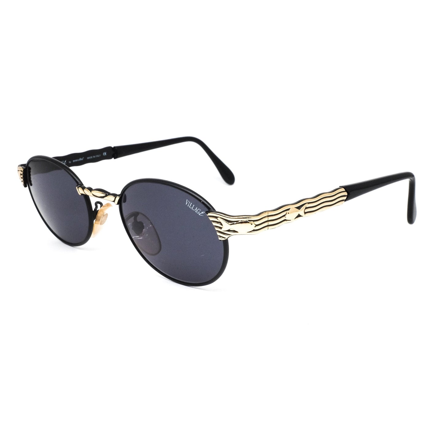 Pisces- Village by Marcolin oval black golden round sunglasses Italy 80 NOS
