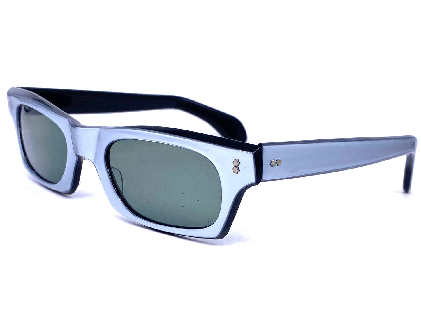 1960s Rockabilly silver sunglasses, thick square-rectangular frames hand made France, NOS