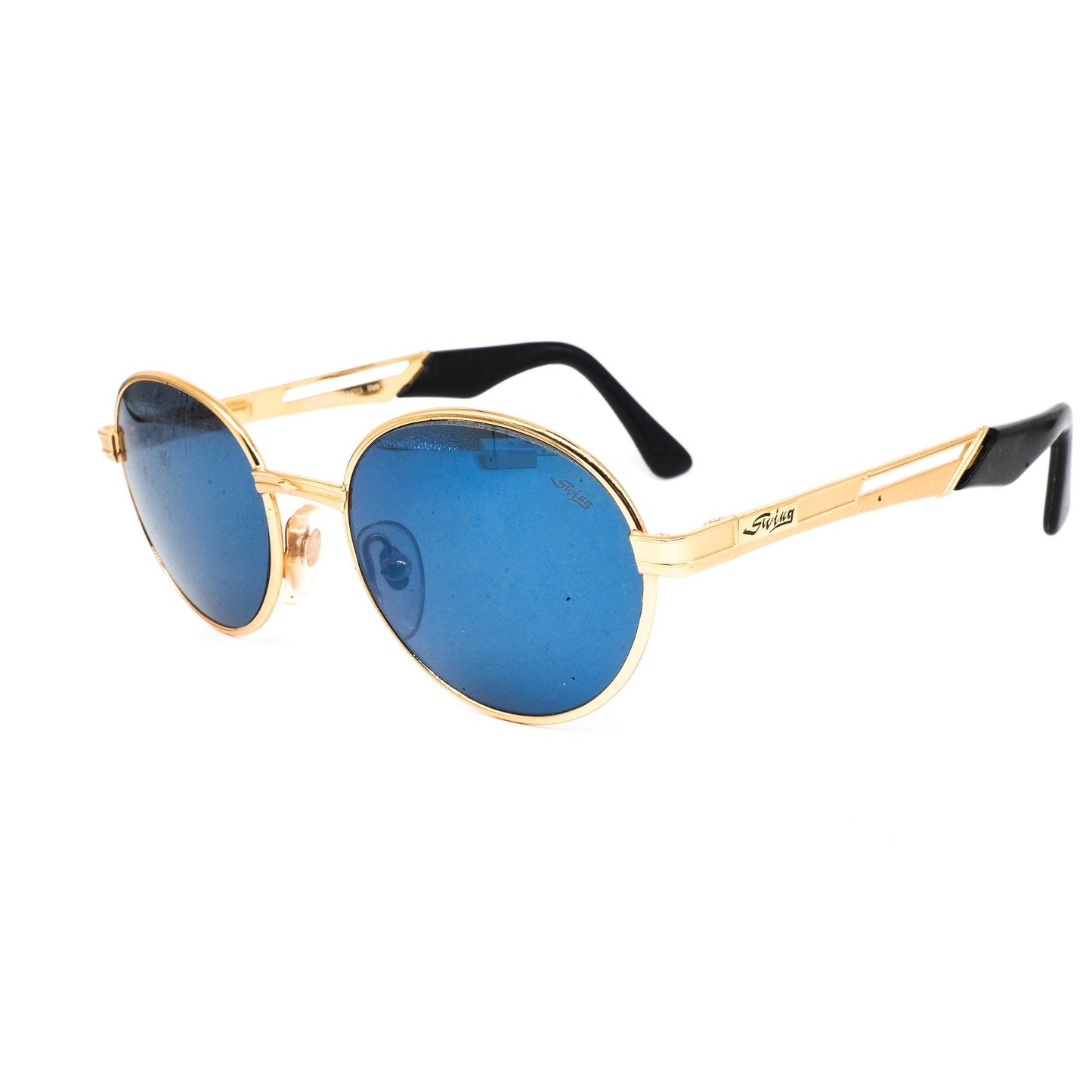 Swing by Lastes golden metal round sunglasses made in Italy 80s NOS