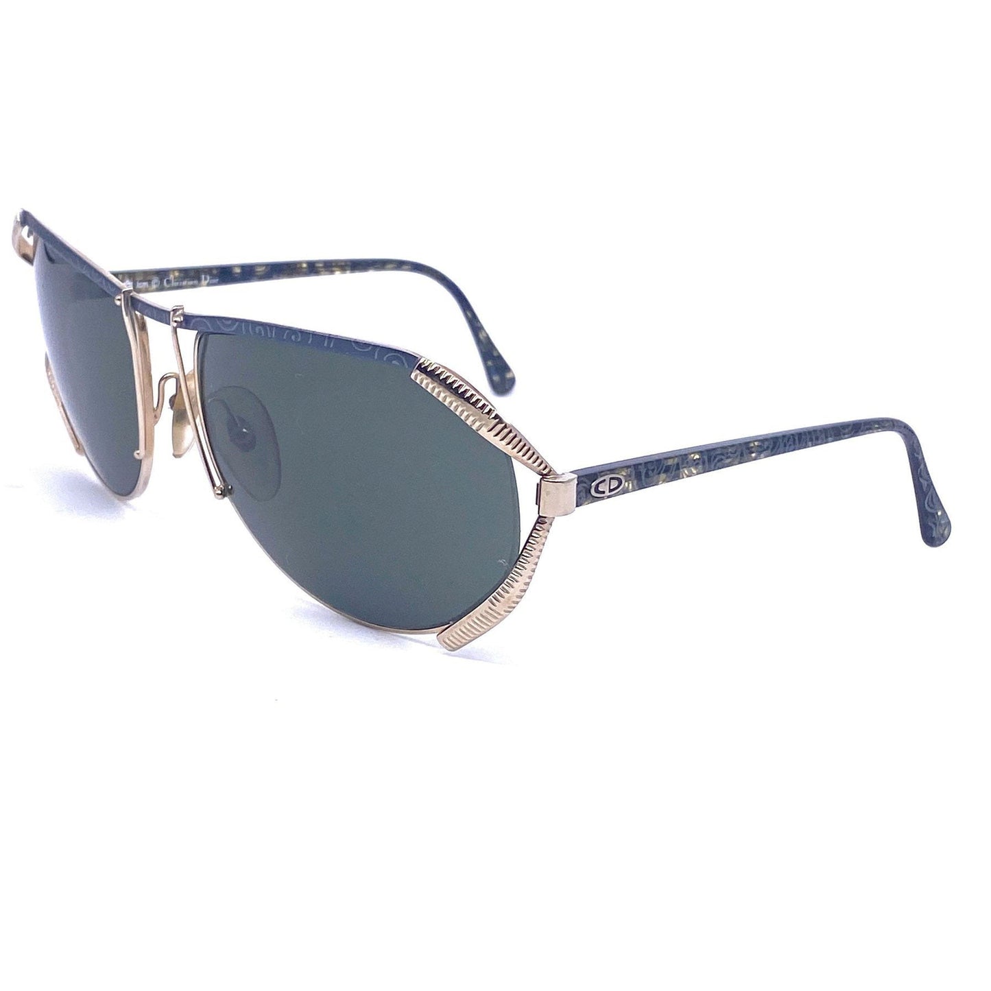 Christian Dior 2609 Oversized Patterned Browline Sunglasses with Golden Metal nose bridge 1980s NOS Made in Austria
