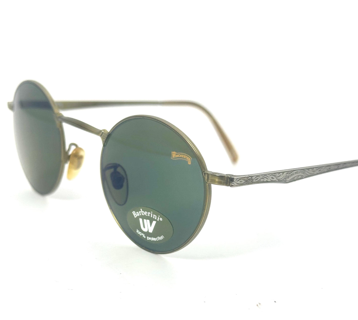 Winchester Award round deco style sunglasses w Barberini tempered Crystal lenses, NOS 90s Italy