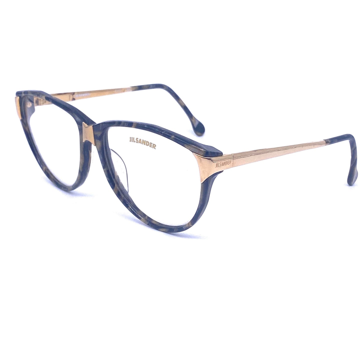 Jil Sander ladies gold/ marble cateye oversized sunglasses, Italy 80s NOS