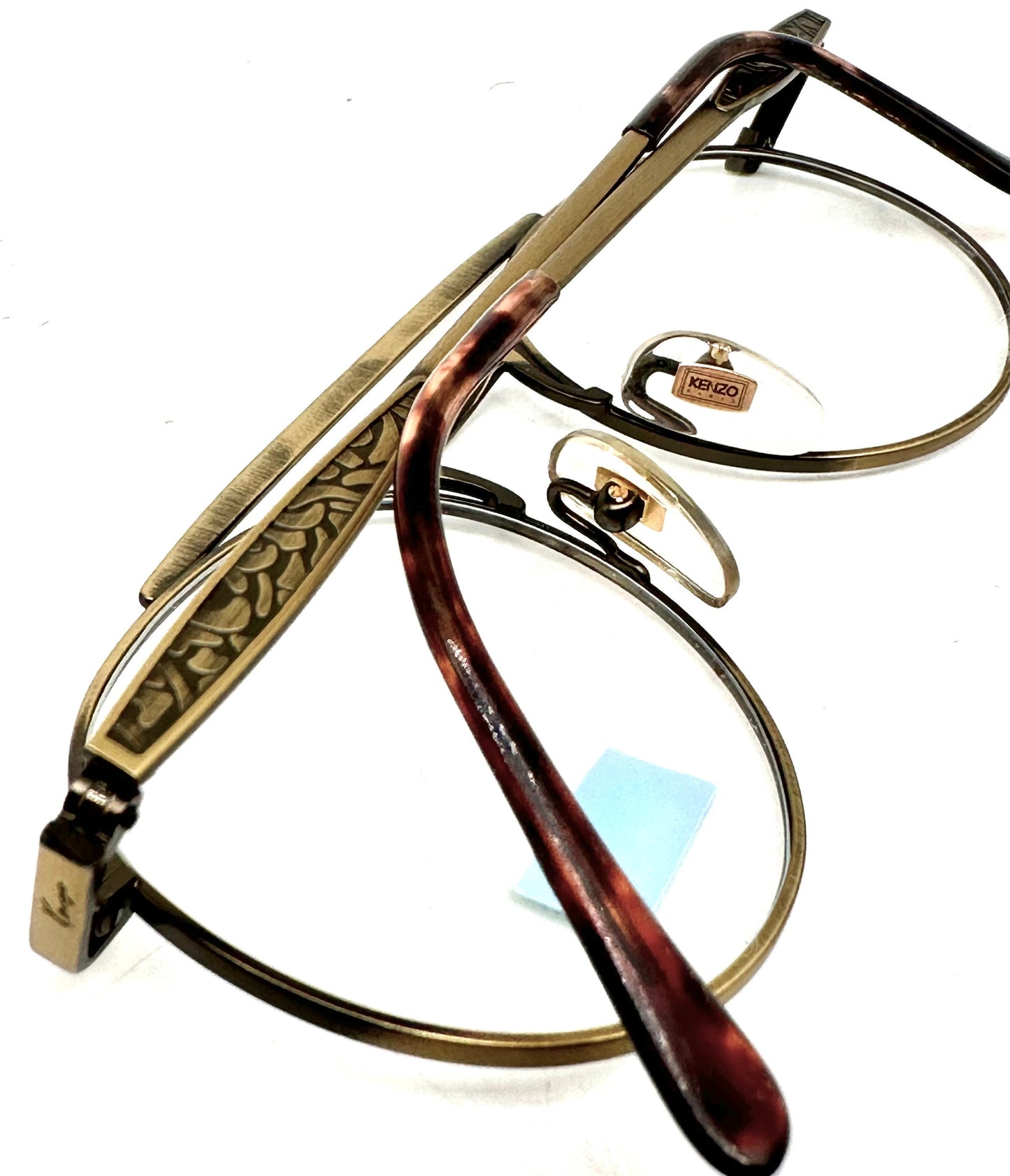 Kenzo 029 round dbl bridge aviator glasses frames w- carved deco details, NOS 80s France