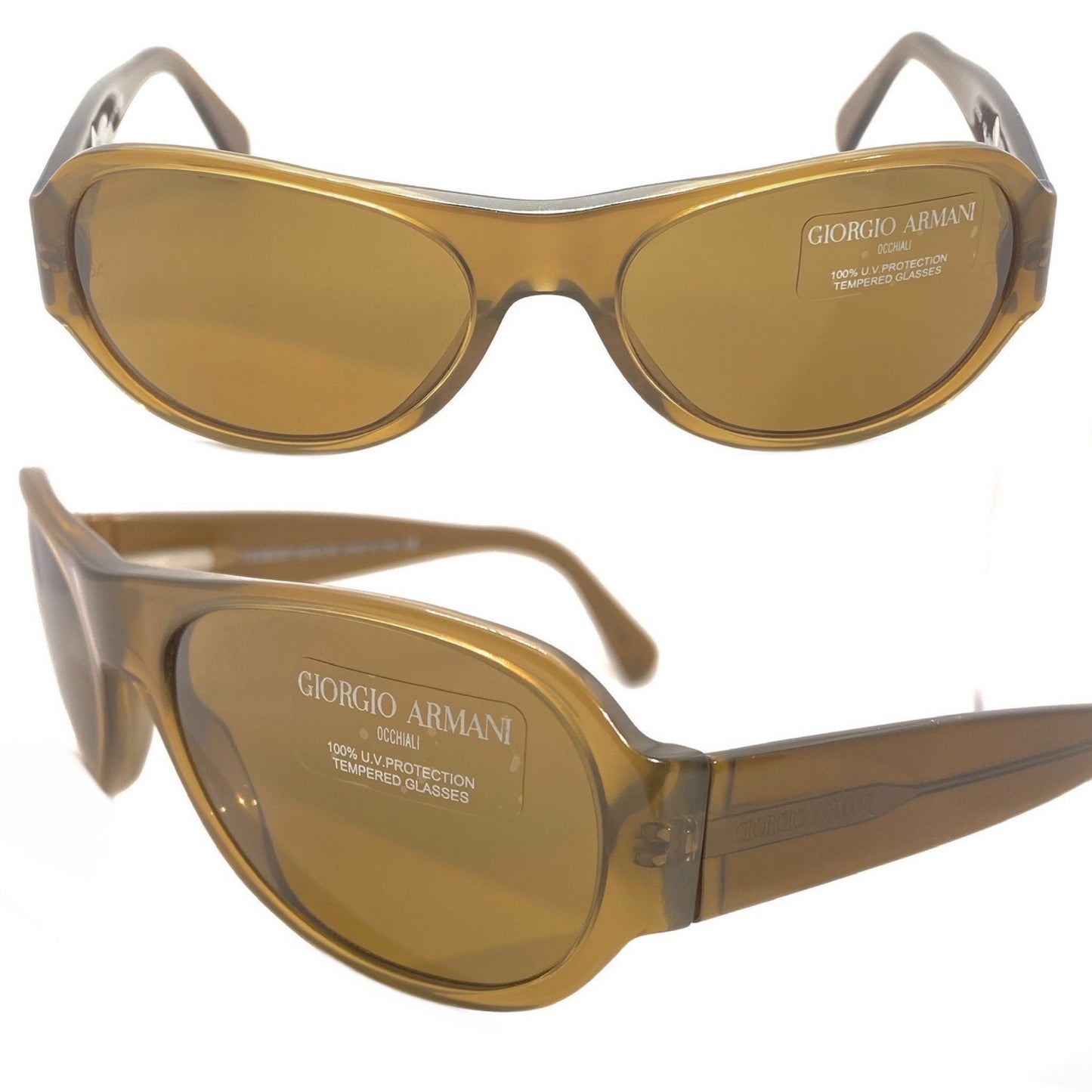 Giorgio Armani 2520 brown translucent aviator Sunglasses w crystal tempered lenses, NOS 80s