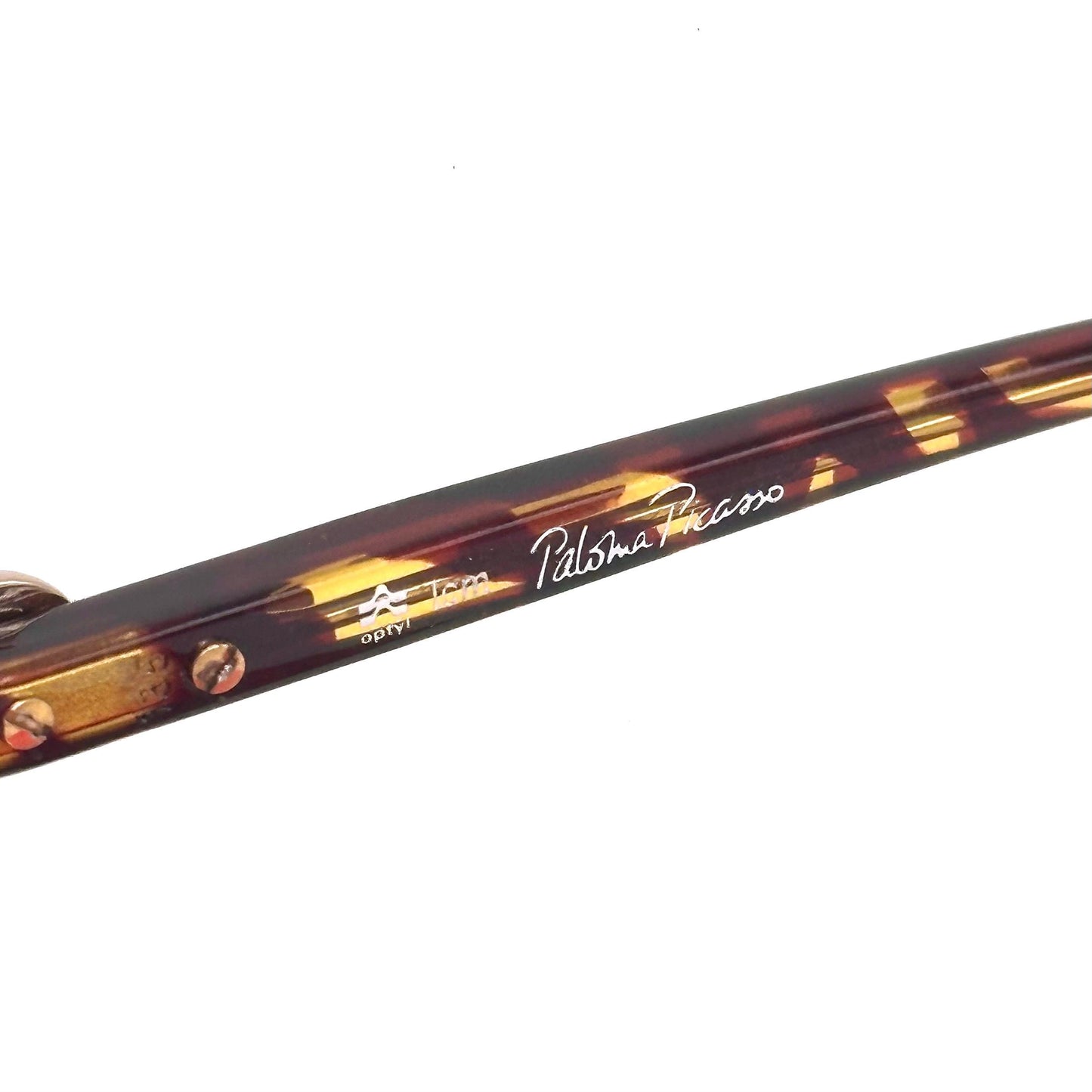 Paloma Picasso 3778 gold frame sunglasses with spheres details and spotted yellow and brown temples 80s NoS