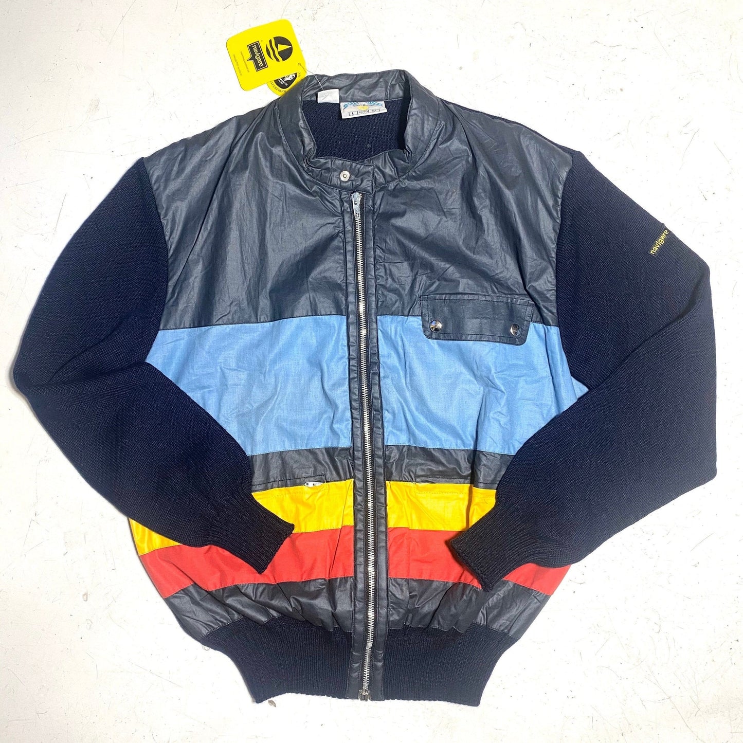 Navigare vintage sailor / mariner knitted zip up jumper / jacket, 1980s NOS Italy