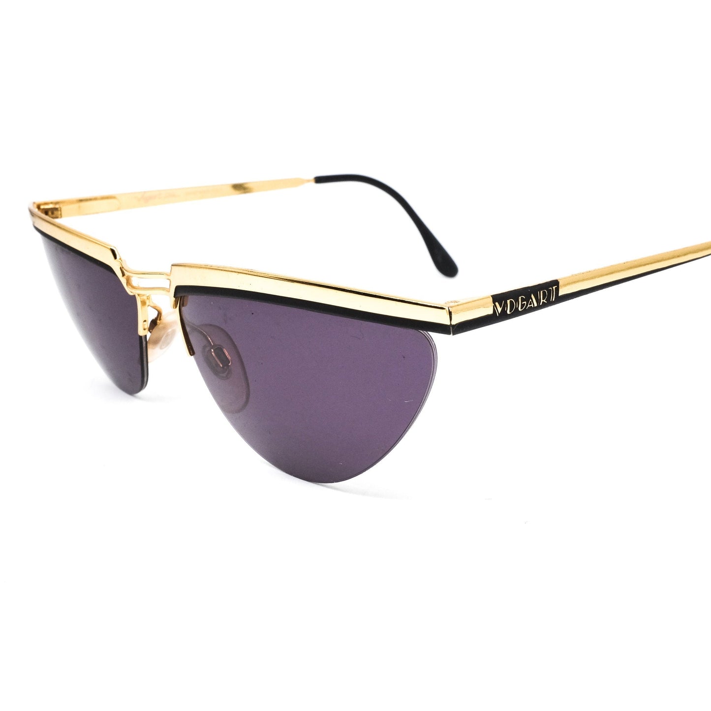 Vogart semi rimless cateye sunglasses built in golden metal, 1980s NOS Italy