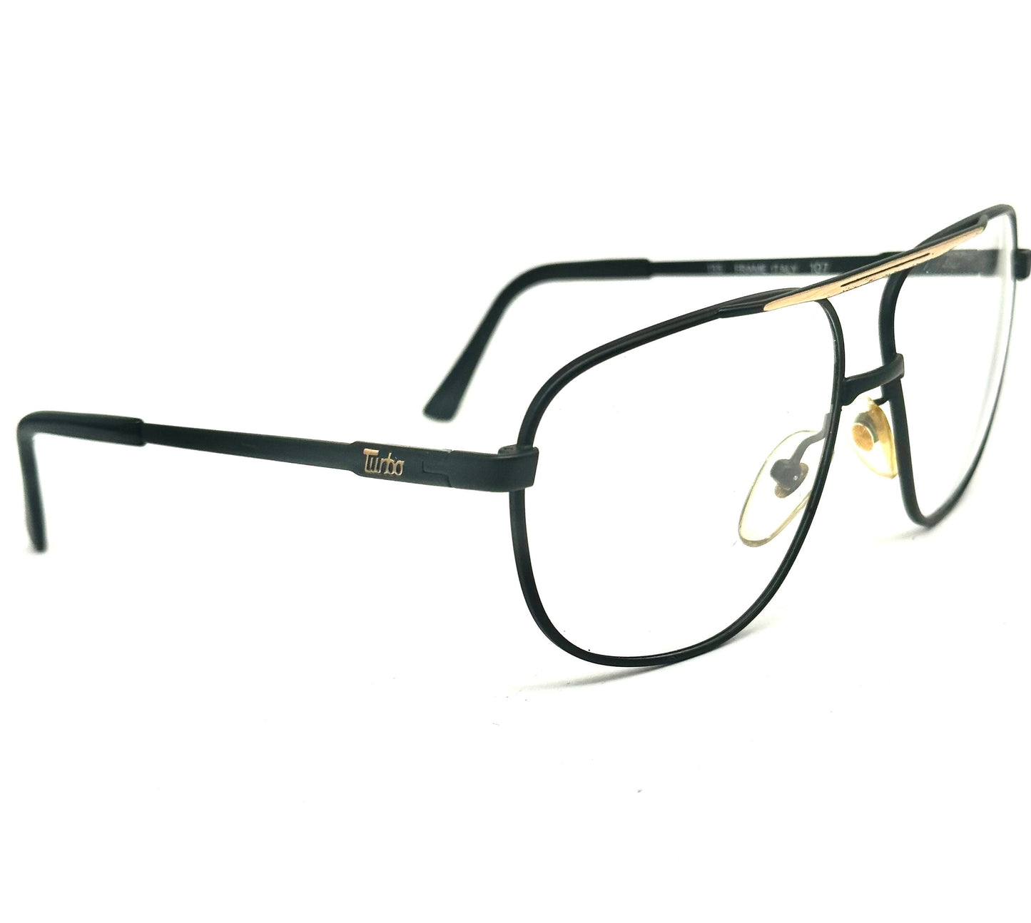 Sferoflex Turbo 679 matte black aviator eyeglasses frames with golden dbl bridge and embossed branding, NoS 80s