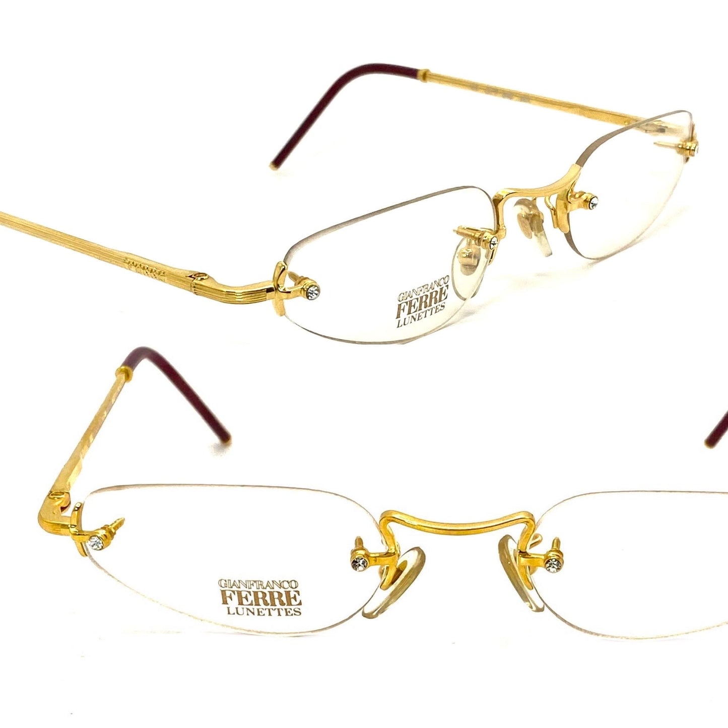 Gianfranco Ferré GFF rimless frames w Swarovski screw heads- pins, stunning and perfect 90s New Old Stock