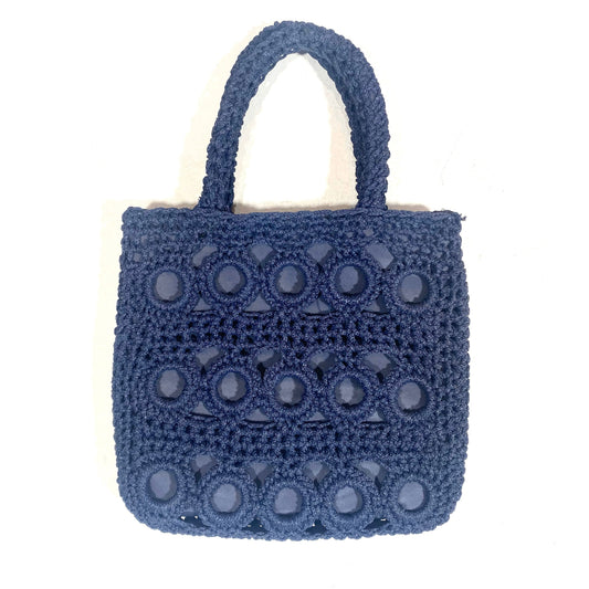 1960s Deep navy blue crochet / macramé cloth bag, in mint condition, made in Italy