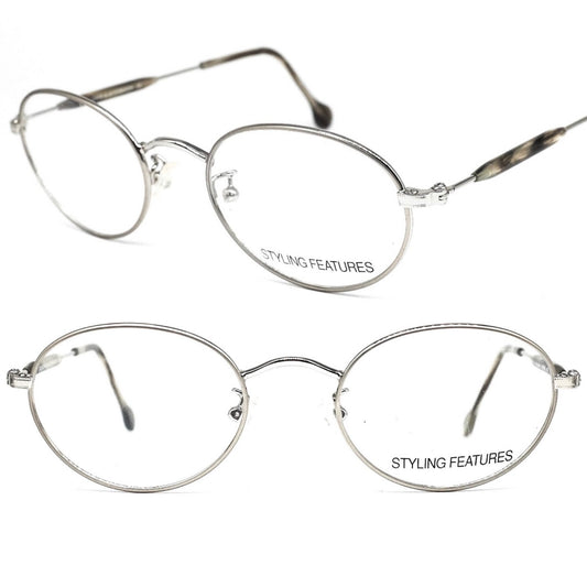 Dollond & Aitchison montature per occhiali da vista in metallo argento opaco di forma ovale minimale, NOS anni '80