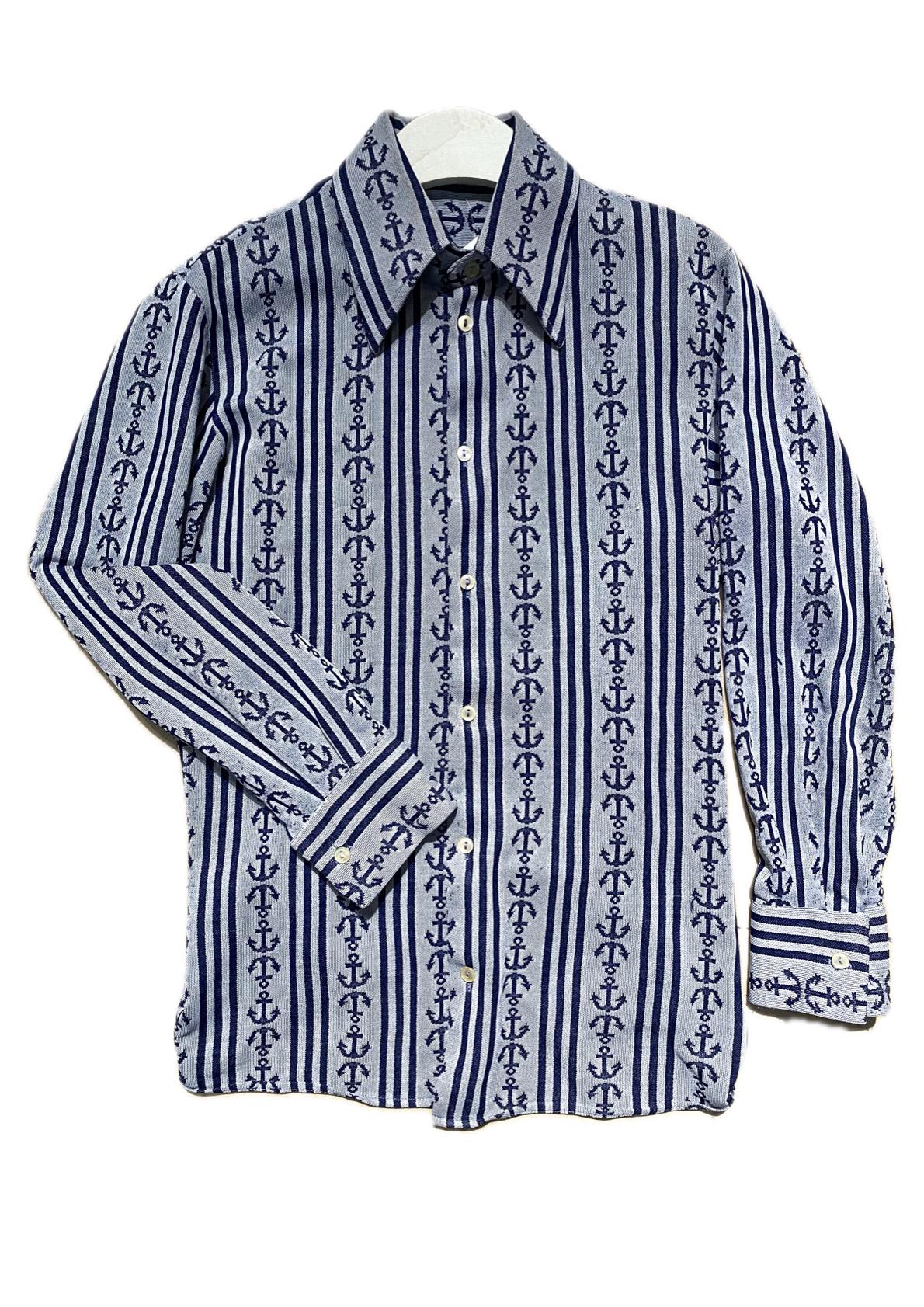 Auth.1960s tailor made anchor-stripes jacquard knit blouse sz S/M