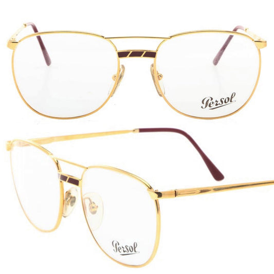 Persol Ratti mod Avon luxury aviator glasses gold plated with burgundy lacquer details, NOS 80s