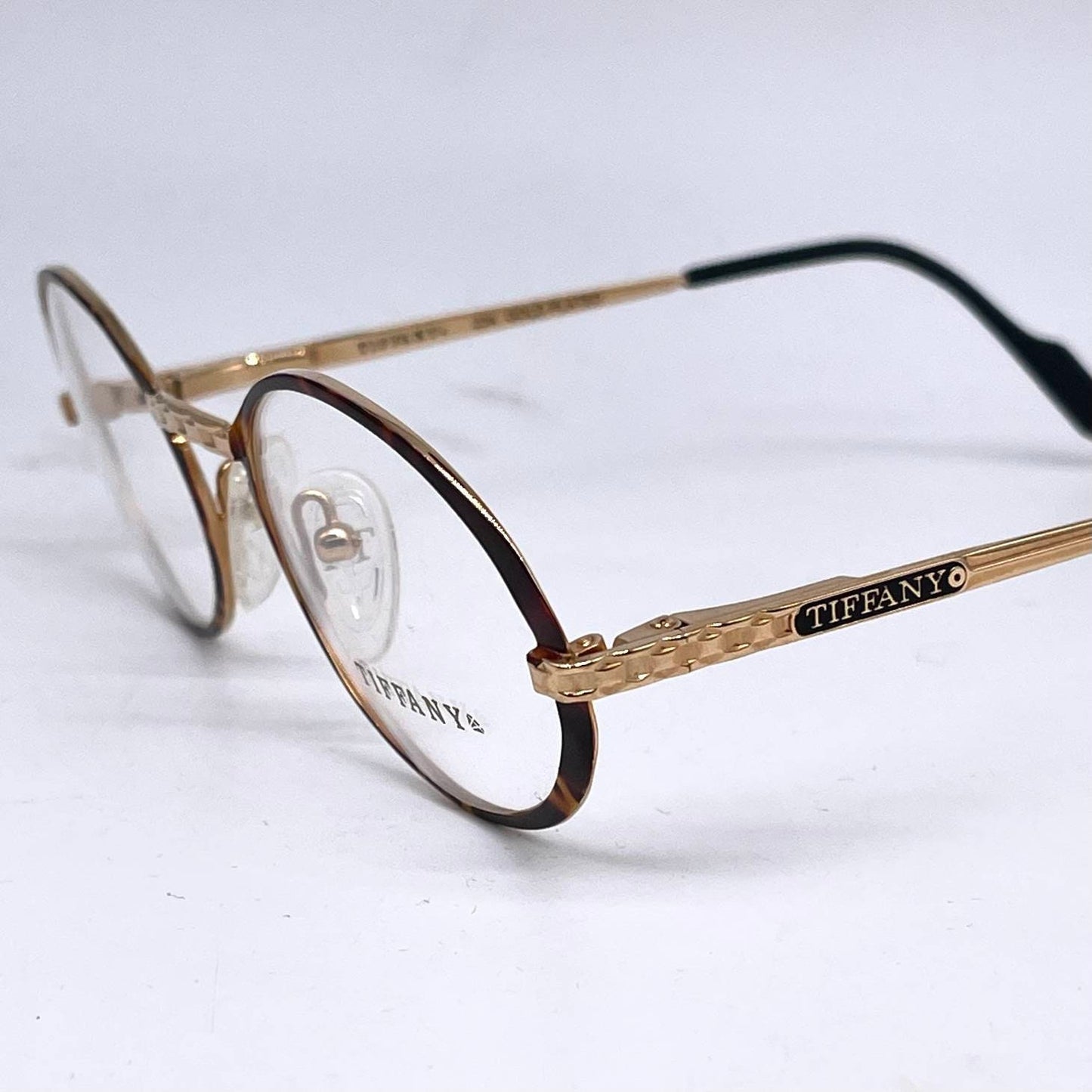 Tiffanys T73 23K Gold oval frames w tortoise rims, authentic Luxury vintage glasses hand made in Italy 80s NOS