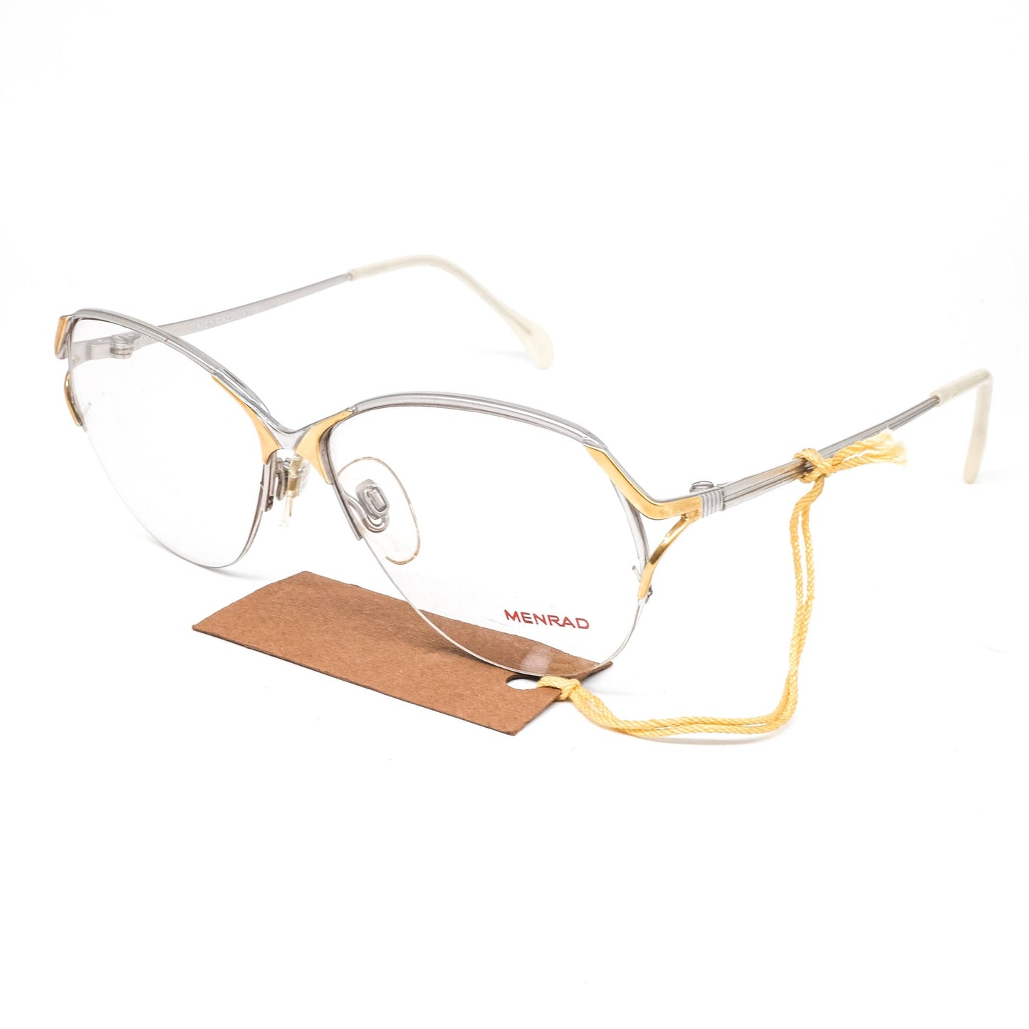 Menrad 390-110 oversized silver/gold metallic eyeglasses frames with cut off hinge design 1980s NOS